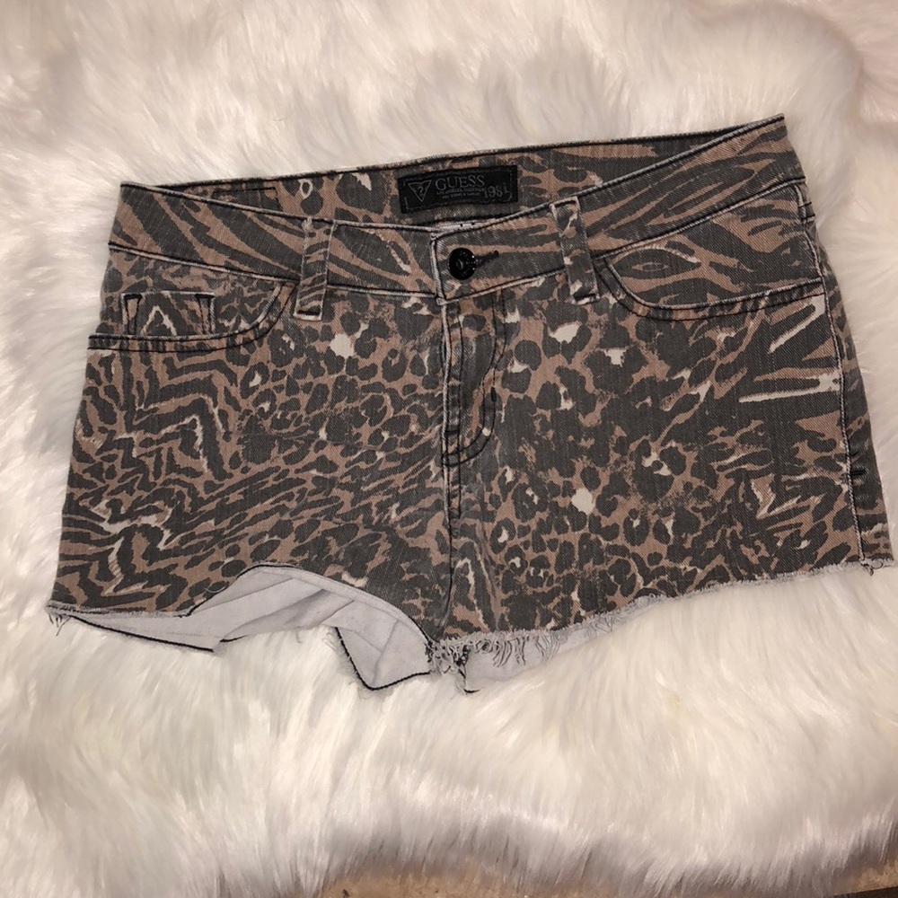 Guess cheetah denim shorts